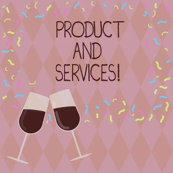 Writing Obs visar produkter och tjänster. Företag foto annonstexter materiella objekt och aktiviteter som kan erbjuda marknaden fylld vin glas för fest med spridda konfetti foto. — Stockfoto