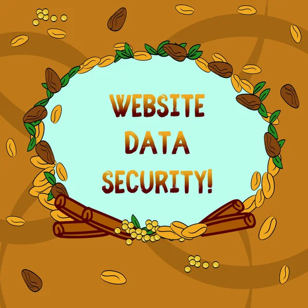 Text sign showing Website Data Security. Conceptual photo Protecting digital data from unauthorized users Wreath Made of Different Color Seeds Leaves and Rolled Cinnamon photo.