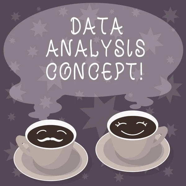 Text sign showing Data Analysis Process. Conceptual photo the procedures or techniques in analyzing the data Sets of Cup Saucer for His and Hers Coffee Face icon with Blank Steam.