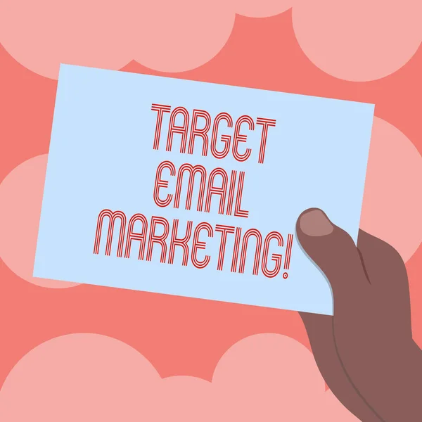 Writing note showing Target Email Marketing. Business photo showcasing advertisement is sent to a target list of recipients Drawn Hu analysis Hand Holding Blank Color Paper Cardboard.