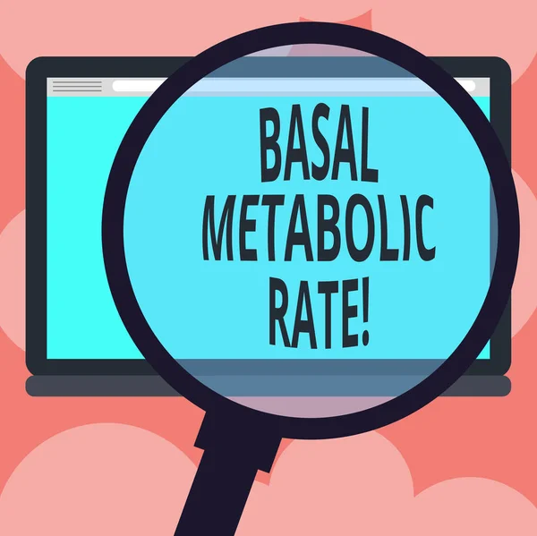 Writing Obs visar Basal Metabolic Rate. Företag foto annonstexter Minimum energinivå kräver för att upprätthålla vitala funktion förstoringsglas förstora tablett Blank färgskärm foto text utrymme. — Stockfoto