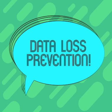 Veri kaybı önleme gösterilen yazma kavramsal el. Potansiyel veri algıladığı yazılımlar vitrine iş fotoğraf Oval özetlenen katı renk konuşma balonu boş metin balonu ihlal.