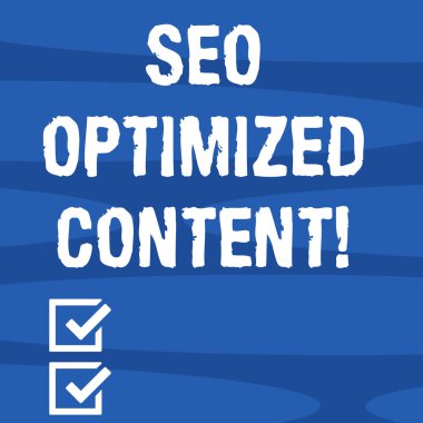 SEO optimize içerik gösterilen metin işareti. Kavramsal fotoğraf yapma Web sitesinde sayfaları arama motorlarına geometrik boş renk şekli dikdörtgen içinde kesintisiz yatay kalıp fotoğraf çekici.