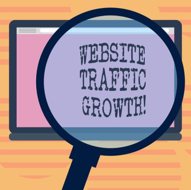 Word metin Web sitesi trafik büyüme yazma. Bir sitesini büyüteç büyütme Tablet boş renkli ekran fotoğraf metin alanı ölçer metrik pazarlama için iş kavramı.