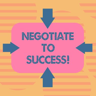 Word metin Negotiate başarı için yazma. İş kavramı için danışmam yerleşim okları dört taraf, boş dikdörtgen şekli işaret içe resmi için geliyor böylece başka bir ile.