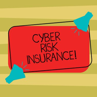 Cyber Risk sigorta gösterilen metin işareti. Kavramsal fotoğraf veri ihlalleri iki megafon boş renk dikdörtgen şeklinde özetlenen üzerindeki ses simgesiyle neden mali kayıplar kapsar.