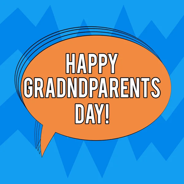 Writing note showing Happy Grandparents Day. Business photo showcasing National holiday to celebrate and honor grandparents Oval Outlined Solid Color Speech Bubble Empty Text Balloon photo