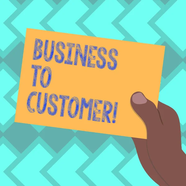 Text sign showing Business To Customer. Conceptual photo Direct transactions between a company and consumers Drawn Hu analysis Hand Holding Presenting Blank Color Paper Cardboard photo.