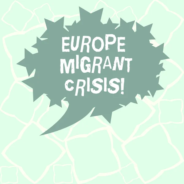 Writing note showing Europe Migrant Crisis. Business photo showcasing European refugee crisis from a period beginning 2015 Blank Oval Color Speech Bubble with Stars as Outline photo Text Space.