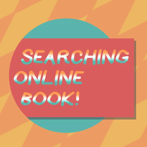 Text sign showing Searching Online Book. Conceptual photo resource in book that is offered to read online Blank Rectangular Color Shape with Shadow Coming Out from a Circle photo.