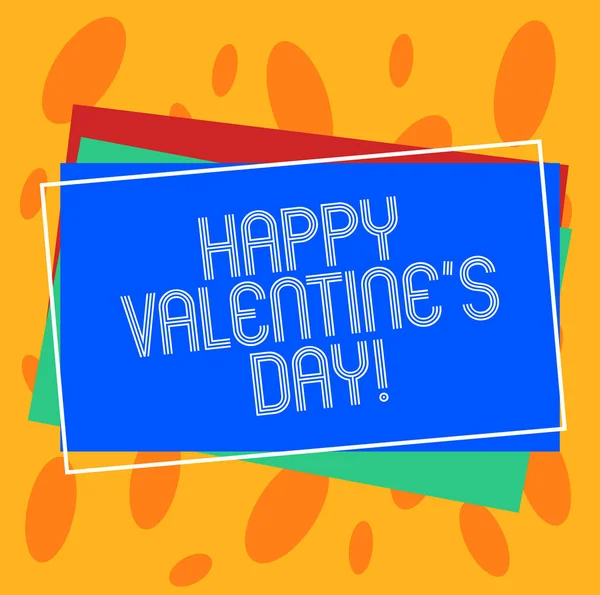 Scrittura concettuale a mano che mostra Happy Valentine S Is Day. Business photo vetrina quando gli amanti esprimono il loro affetto con saluti Pile di rettangolare delineato diverso colore Costruire carta . — Foto Stock