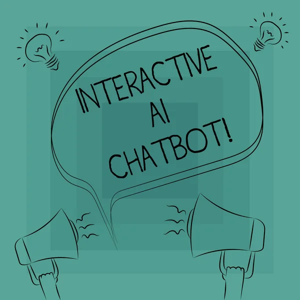 Conceptual hand writing showing Interactive Ai Chatbot. Business photo text computer program that simulates huanalysis conversation Freehand Outline Sketch of Speech Bubble Megaphone Idea Icon.