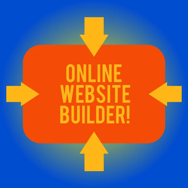 Почерк написания текста Online Site Builder. Концепция означает программу или инструмент, который поможет вам построить веб-сайт Стрелки на четырех сторонах пустой прямоугольной формы указывая на внутреннюю фотографию . — стоковое фото