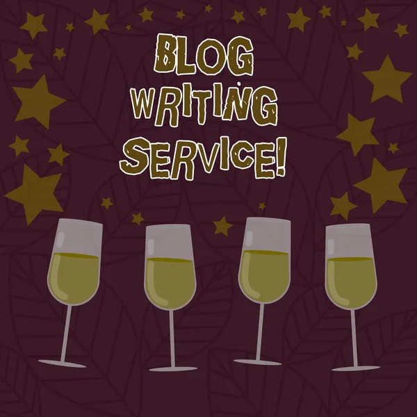 Conceptual hand writing showing Blog Writing Service. Business photo text Creates highquality blog content for a business Filled Cocktail Wine with Scattered Stars Confetti Stemware.