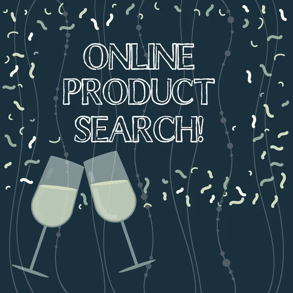 Note d'écriture montrant la recherche de produit en ligne. Photo d'affaires mettant en valeur la recherche de biens et services sur Internet Verre à vin rempli pour la célébration avec photo Confetti dispersée . — Photo