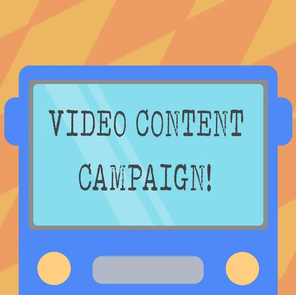 Text sign showing Video Content Campaign. Conceptual photo Integrates engaging video into marketing campaigns Drawn Flat Front View of Bus with Blank Color Window Shield Reflecting