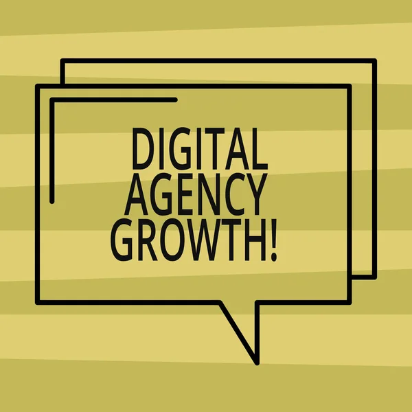 Text sign showing Digital Agency Growth. Conceptual photo Progress of graphic design and copywriting business Rectangular Outline Transparent Comic Speech Bubble photo Blank Space.