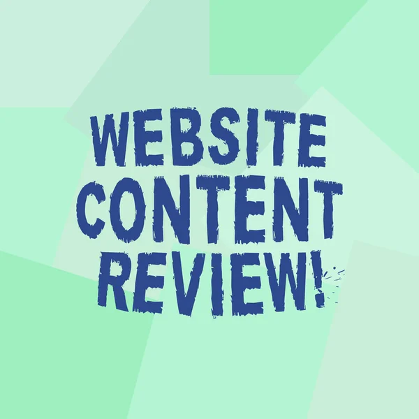 Tekst teken weergegeven: Website Content Review. Conceptuele foto evalueren het proces dat het beoordelen en verbeteren van inhoud ongelijke geometrische Kleurenshapes in platte willekeurige abstracte patroon foto. — Stockfoto