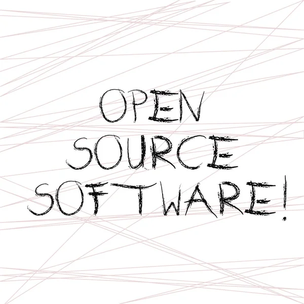 Writing note showing Open Source Software. Business photo showcasing software with source code that anyone can modify Straight Line Scattered Randomly Intersecting Geometrical Pattern.