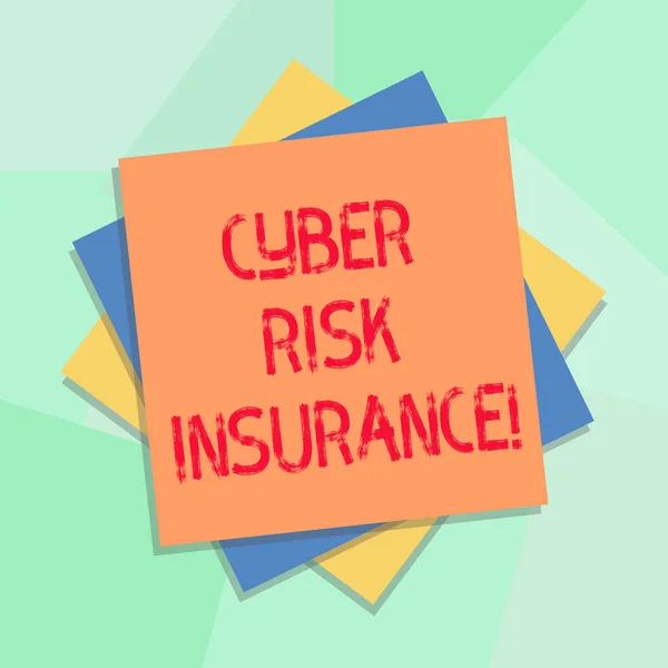 Conceptuele hand schrijven tonen Cyber Risk Insurance. Zakelijke foto presentatie omvat financiële verliezen die uit de gegevens overtredingen meerdere laag van bladen kleur papier karton met schaduw voortvloeien. — Stockfoto