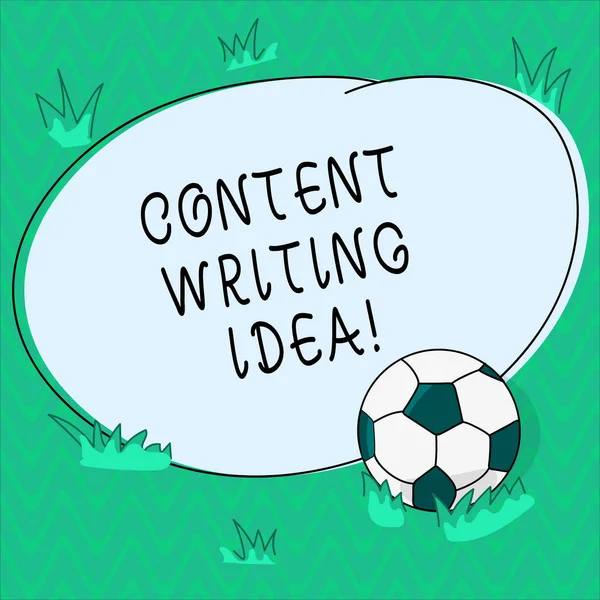 Word writing text Content Writing Idea. Business concept for Concepts on writing campaigns to promote product Soccer Ball on the Grass and Blank Outlined Round Color Shape photo.