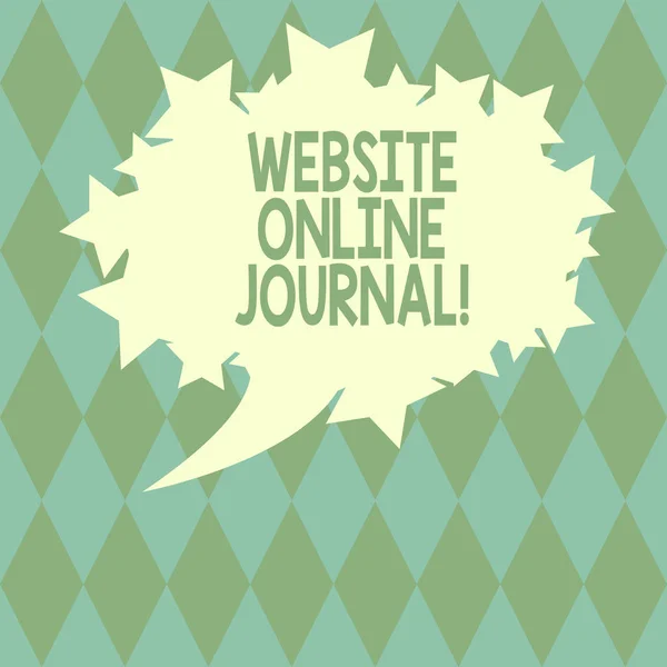 Tulisan tangan teks Website Online Journal. Konsep berarti publikasi berkala yang diterbitkan dalam format elektronik Bubble Pidato Warna Kosong dengan Bintang sebagai Foto Outline Ruang Teks . — Stok Foto