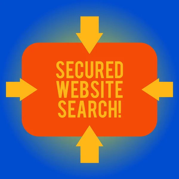 书写文字安全网站搜索。概念含义浏览器和网站通信是加密箭头的四个方面的空白矩形形状指向内图. — 图库照片