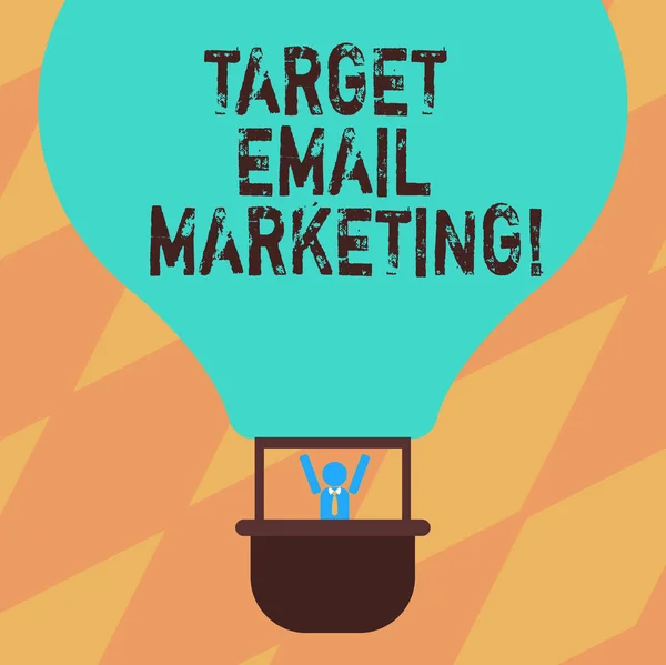 Text sign showing Target Email Marketing. Conceptual photo advertisement is sent to a target list of recipients Hu analysis Dummy Arms Raising inside Gondola Riding Blank Color Air Balloon.