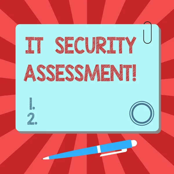 Handwriting text It Security Assessment. Concept meaning ensure that necessary security controls are in place Blank Square Color Board with Magnet Click Ballpoint Pen Pushpin and Clip.