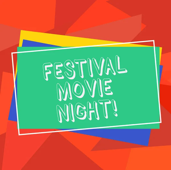 Text sign showing Festival Movie Night. Conceptual photo analysisy friends get together to watch movies together Pile of Blank Rectangular Outlined Different Color Construction Paper.