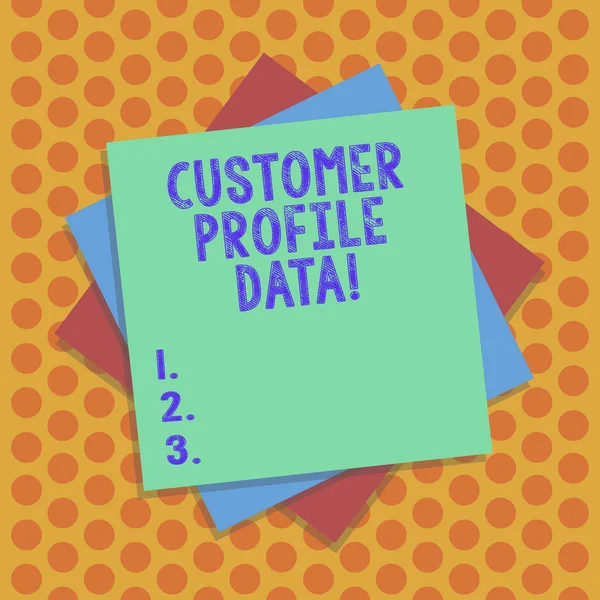 Writing note showing Customer Profile Data. Business photo showcasing report about the type of demonstrating a company is trading Multiple Layer of Sheets Color Paper Cardboard with Shadow.
