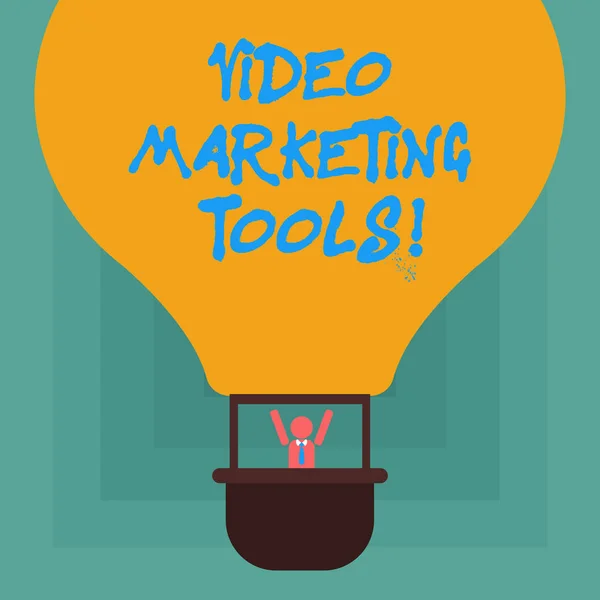 Conceptual hand writing showing Video Marketing Tools. Business photo showcasing Technique used to increase audience engagement Hu analysis Dummy Arms Raising in Gondola Riding Air Balloon. — Stock Photo, Image