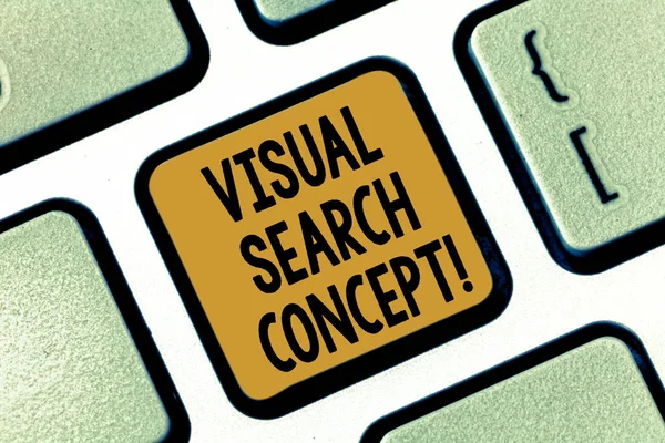 Text sign showing Visual Search Concept. Conceptual photo perceptual task requiring attention for an object Keyboard key Intention to create computer message pressing keypad idea.