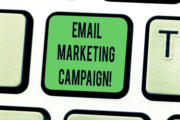 Text sign showing Email Marketing Campaign. Conceptual photo Email sent to a potential or current customer Keyboard key Intention to create computer message pressing keypad idea.