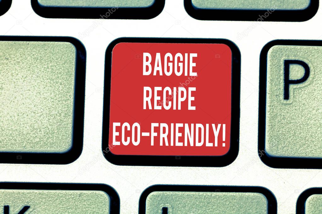 Conceptual hand writing showing Baggie Recipe Eco Friendly. Business photo showcasing shopping bag which can be reused analysisy times Keyboard key Intention to create computer message idea.