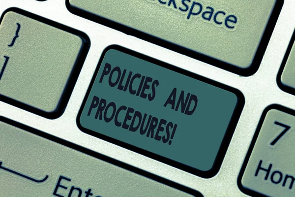 Handwriting text Policies And Procedures. Concept meaning Set of rules guidelines created by any organization Keyboard key Intention to create computer message pressing keypad idea. — Stock Photo, Image
