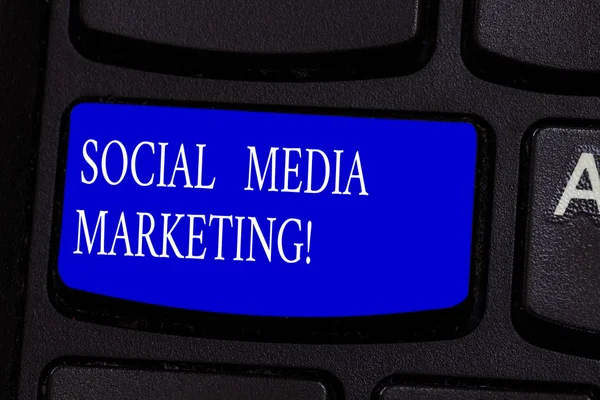 Conceptual hand writing showing Social Media Marketing. Business photo text Use of social media platforms to promote products Keyboard key Intention to create computer message idea.