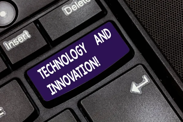 Writing note showing Technology And Innovation. Business photo showcasing Technological changes of products and services Keyboard key Intention to create computer message pressing keypad idea. — Stock Photo, Image