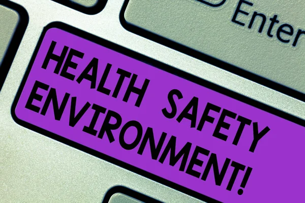 Conceptual hand writing showing Health Safety Environment. Business photo text Environmental protection and safety at work Keyboard key Intention to create computer message idea.