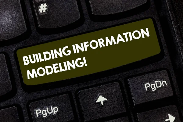 Writing note showing Building Information Modeling. Business photo showcasing an intelligent 3D modelbased process Keyboard key Intention to create computer message pressing keypad idea.