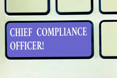 Chief Compliance Officer gösterilen metin işareti. Kavramsal fotoğraf kurumsal uyum programı klavye tuşuna basarak tuş takımı fikir bilgisayar ileti oluşturmak için niyet denetler.