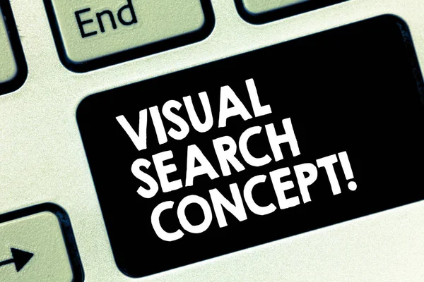Conceptual hand writing showing Visual Search Concept. Business photo text perceptual task requiring attention for an object Keyboard key Intention to create computer message idea