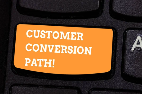 Conceptual hand writing showing Customer Conversion Path. Business photo text steps that user went through over the website Keyboard key Intention to create computer message idea. — Stock Photo, Image