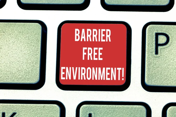 Conceptual hand writing showing Barrier Free Environment. Business photo showcasing free of potential obstacles to individuals Keyboard key Intention to create computer message idea.