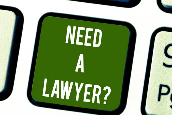 개념적 손을 보여주는 A Lawyerquestion 필요 쓰기입니다. 비즈니스 사진 텍스트 법적 조언이 나 준비 법적 찾고 문서 키보드 키 컴퓨터 메시지 아이디어를 만들려는 의도. — 스톡 사진