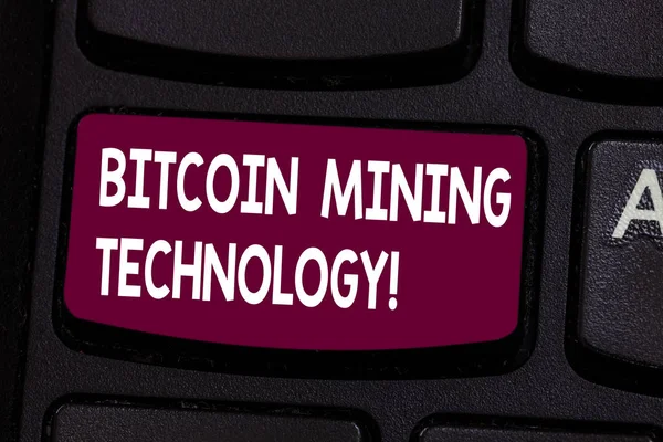 Text sign showing Bitcoin Mining Technology. Conceptual photo trades processing in the digital currency system Keyboard key Intention to create computer message pressing keypad idea.