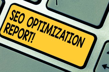 El yazısı metin Seo optimizasyon raporu. Bir Web sitesi perforanalysisce arama motoru klavye tuşuna basarak tuş takımı fikir bilgisayar ileti oluşturmak için niyet içinde genel bakış anlam kavramı.