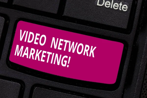 Writing note showing Video Network Marketing. Business photo showcasing Engaging video into your marketing campaign Keyboard key Intention to create computer message pressing keypad idea.