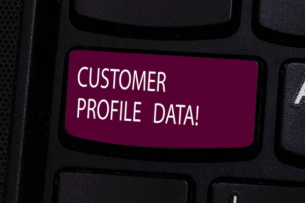 Handwriting text Customer Profile Data. Concept meaning report about the type of demonstrating a company is trading Keyboard key Intention to create computer message pressing keypad idea.