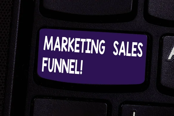 Handwriting text Marketing Sales Funnel. Concept meaning Visual representation of the customer journey Keyboard key Intention to create computer message pressing keypad idea.